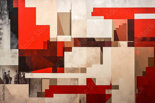 Abstract painting of buildings in style of socialistic constructivism photo