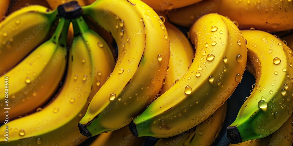 AI Generated. AI Generative. Yellow fresh eco organic banana. Vegetarian market promotion decoration. Graphic Art
