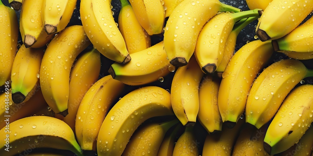AI Generated. AI Generative. Yellow fresh eco organic banana. Vegetarian market promotion decoration. Graphic Art
