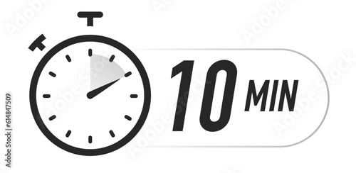 Timer icons 10 minutes vector black color. Stopwatch isolated on white background. Time from 5 to 60 minutes. illustration 10 eps
