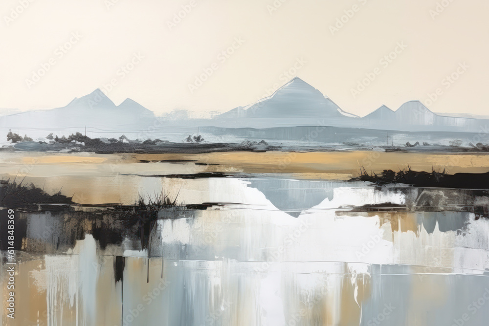 Painting elegant landscape with lake