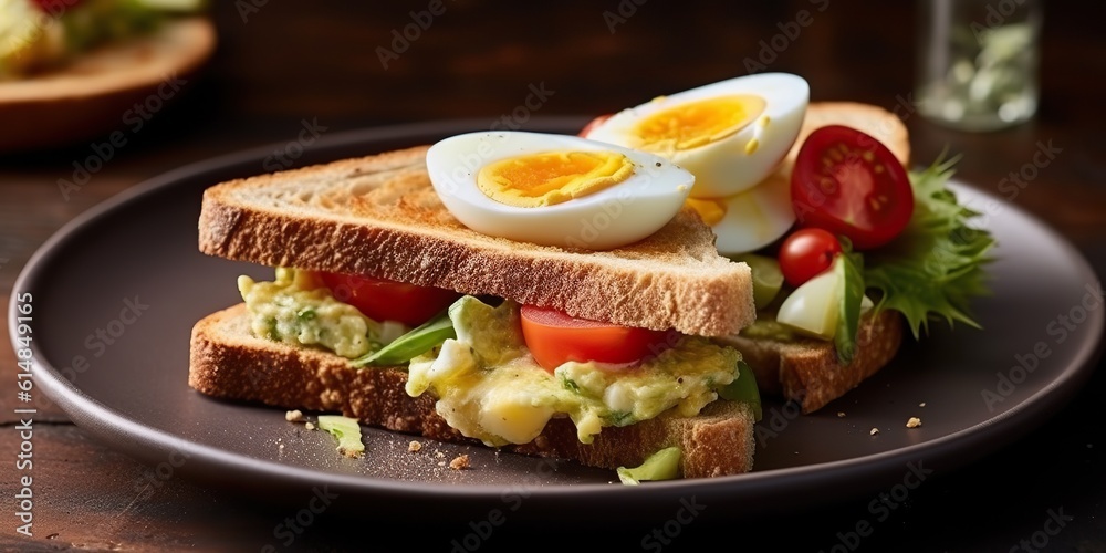 AI Generated. AI Generative. Fast food menu food meal breakfast bread sandwich. Vegetables and egg. Graphic Art