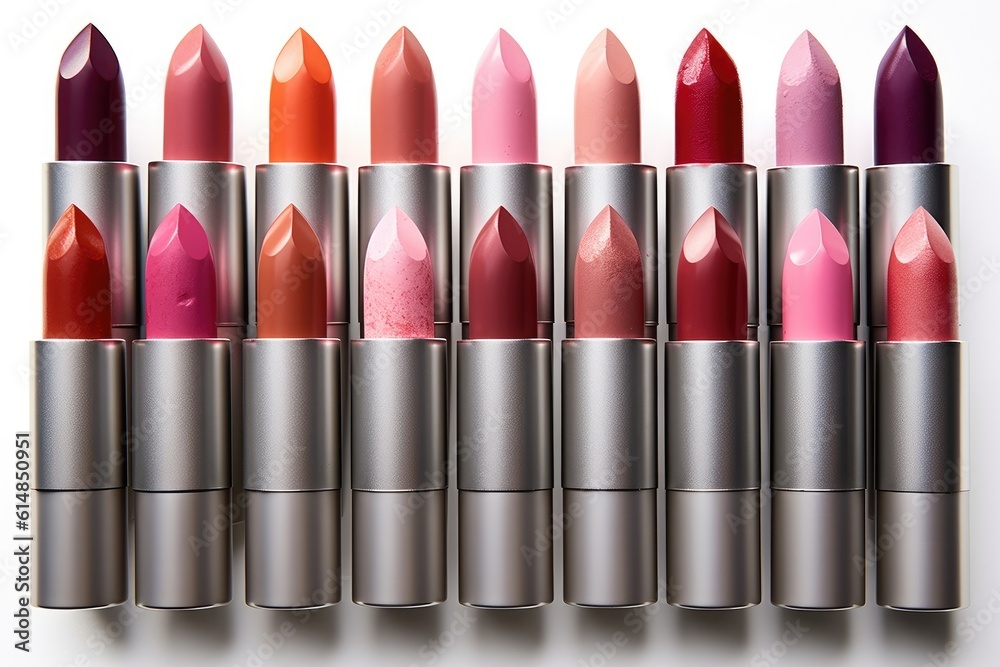 Obraz premium photo of cosmetics swatches beauty products lipstick on white background