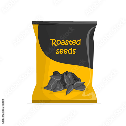 Roasted sunflower seeds. Product packaging design. Template or mockup. Vector illustration in a trendy flat style isolated on white backgound.