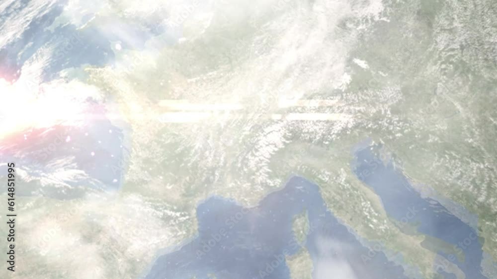 Zoom in from space and focus on Annecy, France. 3D Animation. Background for travel intro. Elements of this image furnished by NASA