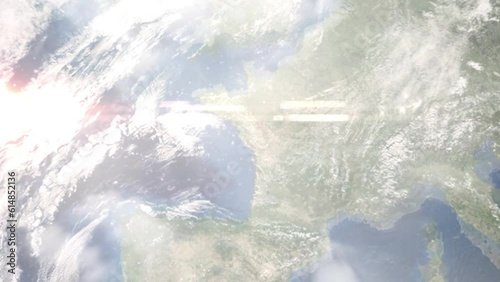 Zoom in from space and focus on La Roche-sur-Yon, France. 3D Animation. Background for travel intro. Elements of this image furnished by NASA photo