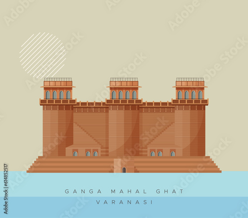 Varanasi City - Ganga Mahal Ghat -  Icon Illustration