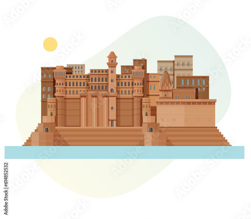 Varanasi City - Munshi Ghat -  Icon Illustration