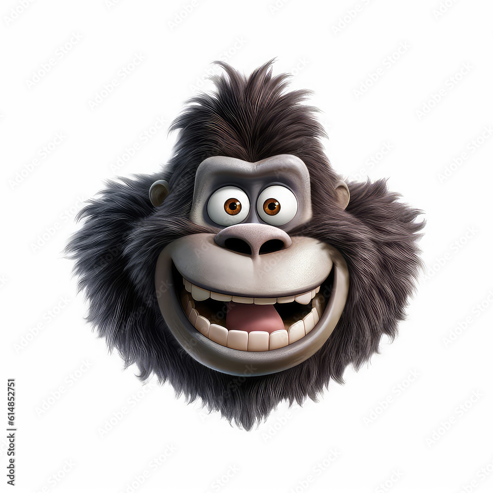 Cartoon Gorilla mascot smiley face on white background