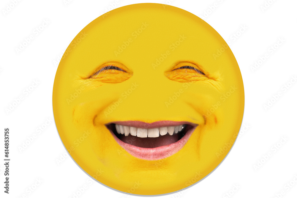 Fototapeta premium Lachendes Gesicht eines Mannes in gelbem Kreis