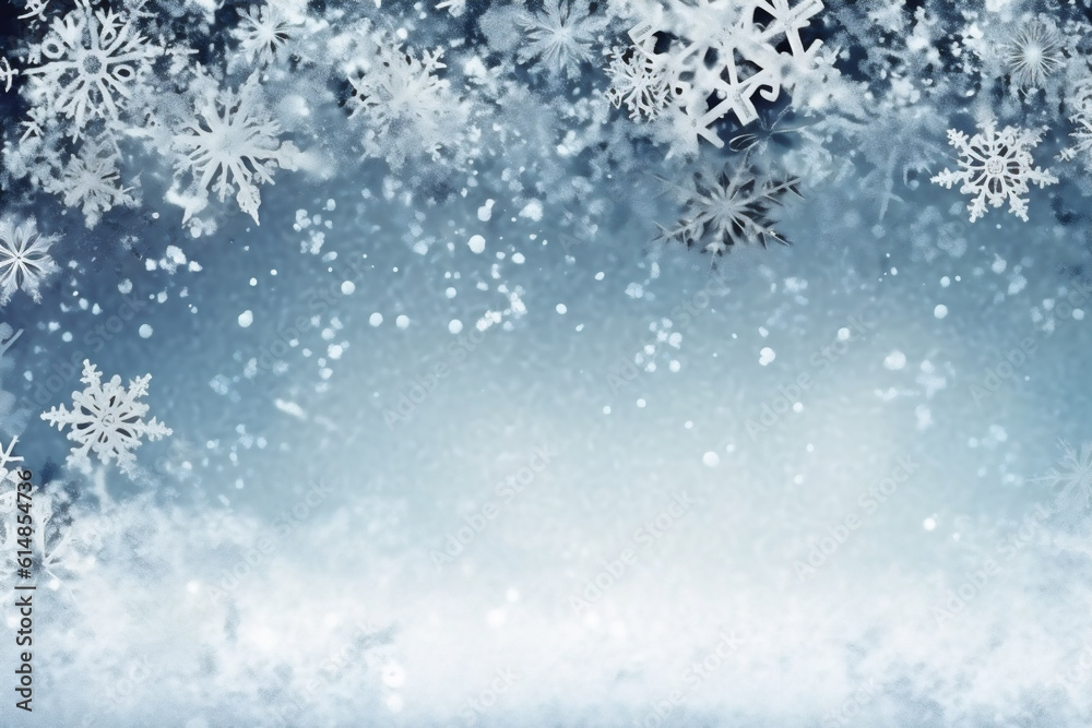Macro close up of Snowflakes and snow borders on a blue crystal background, hight quality illustration, AI Generative Macro close up of Snowflakes and snow borders on a blue crystal background, hight quality illustration, AI Generative