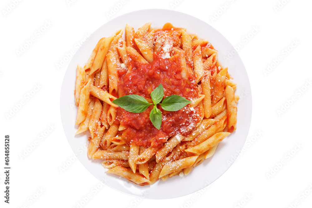 plate of pasta with tomato sauce isolated on transparent background