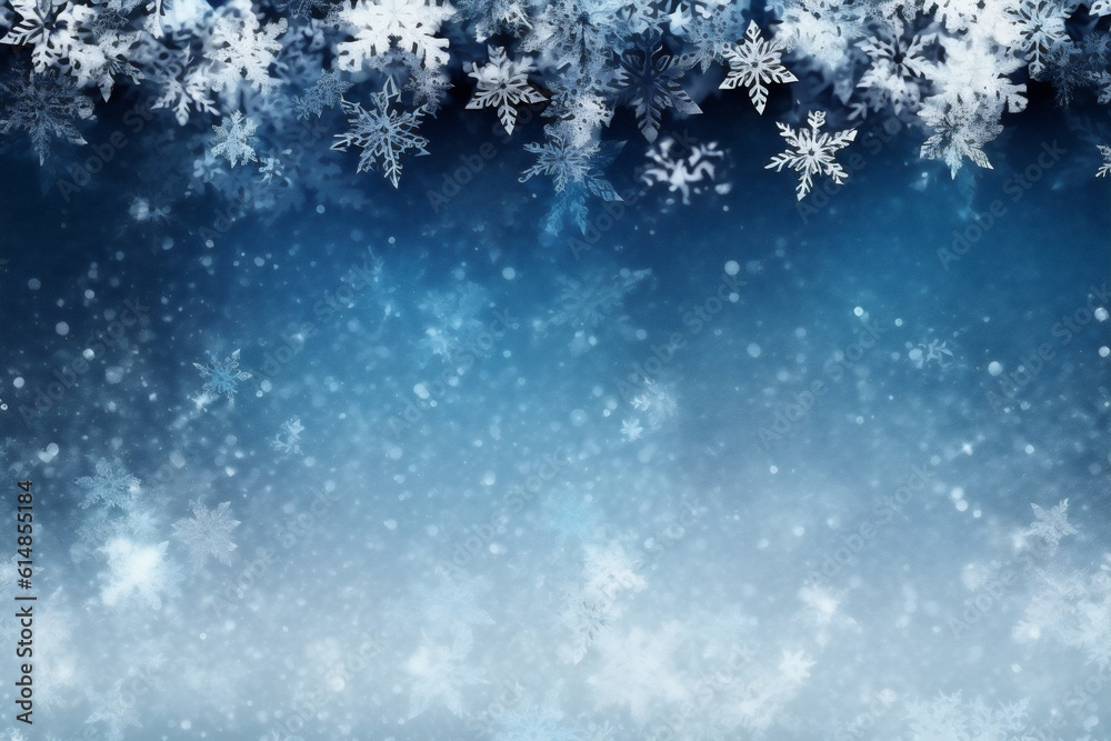 Macro close up of Snowflakes and snow borders on a blue crystal background, hight quality illustration, AI Generative Macro close up of Snowflakes and snow borders on a blue crystal background, hight quality illustration, AI Generative