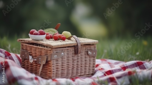 picnic basket in the field, generative ai