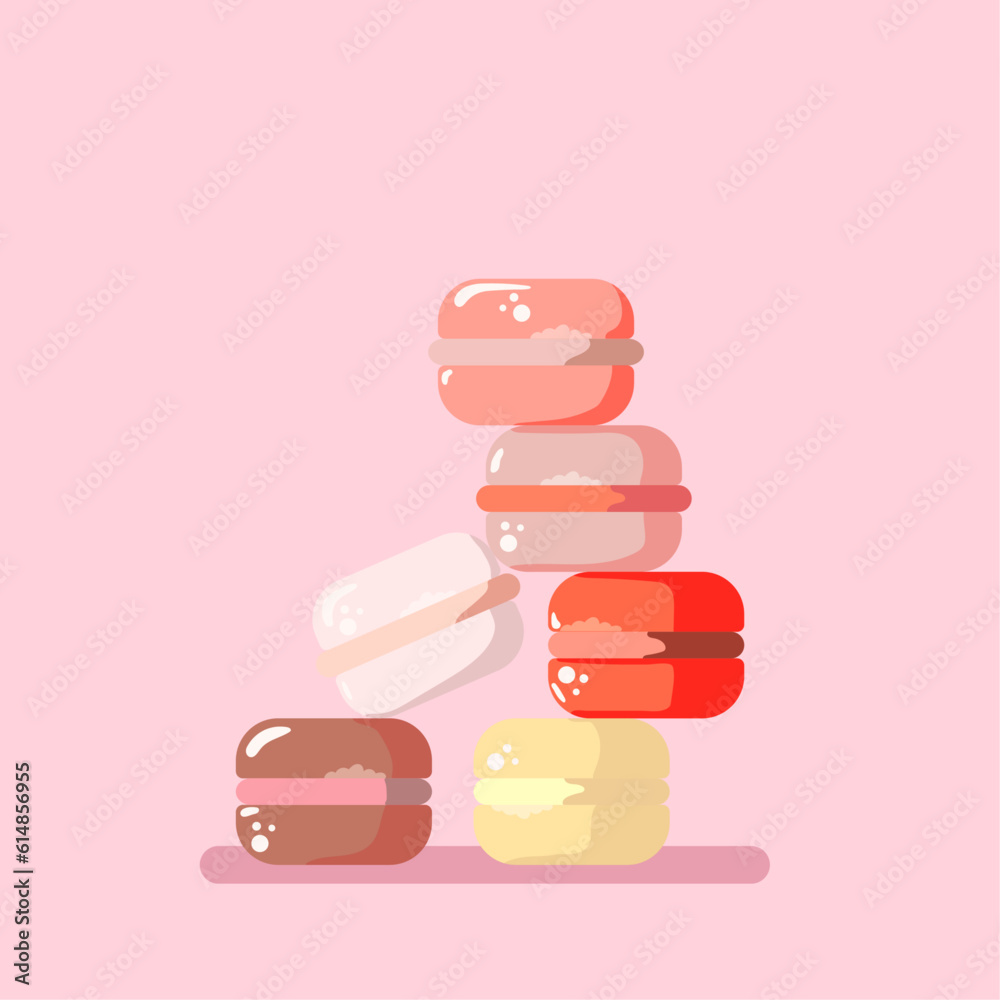 Arte vetorial de uma pilha de macarons em cores pastel.