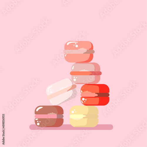 Arte vetorial de uma pilha de macarons em cores pastel.