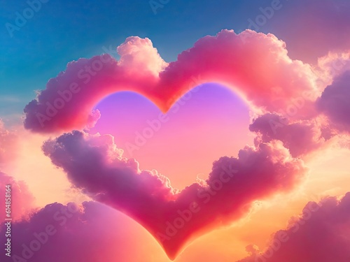beautiful colorful valentine day heart in the clouds. ai generative