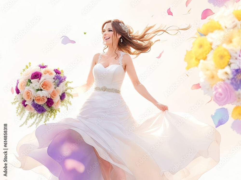 bride throwing wedding bouquet watercolor. ai generative bride throwing wedding bouquet watercolor. ai generative
