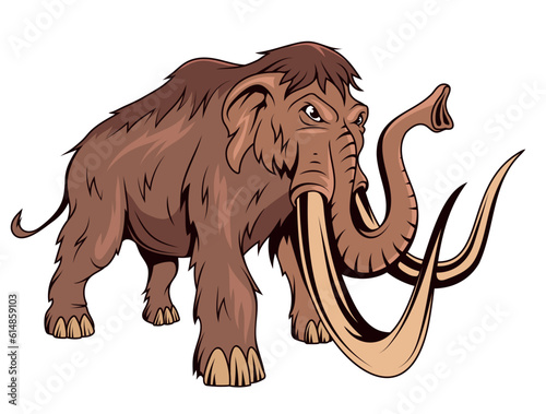 Mammoth. Vector illustration of a elephant with tusks. Animals before our era, paleontology, history, archeology and culture