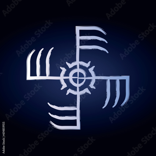 Hand drawn full editable norse symbol of Ginfaxi with meaning as courage to combat. 