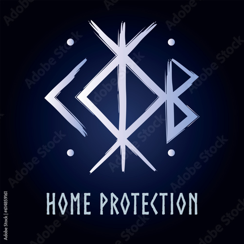 Hand drown full editable norse symbol for home protection.
