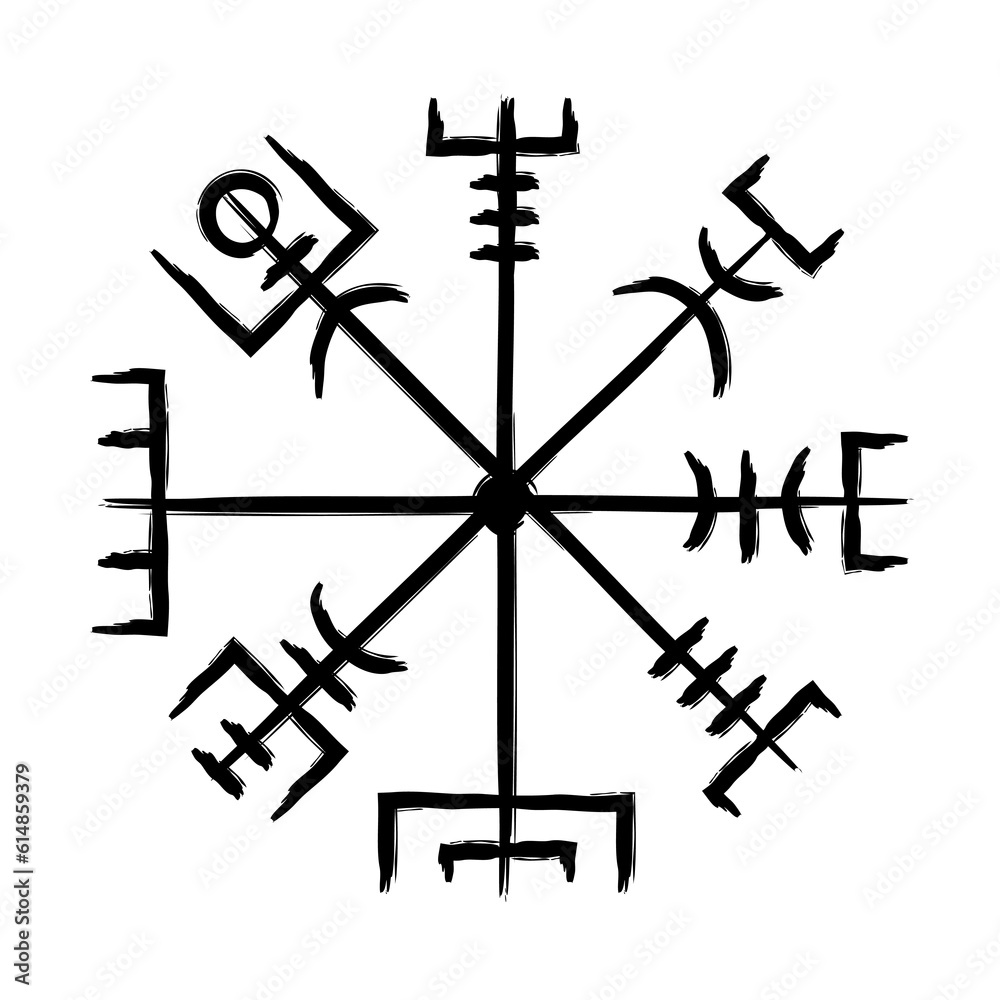 Hand drawn full editable norse symbol of vegvisir also known as viking ...