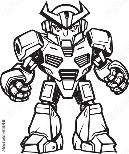 Tablou canvas Coloring Book Page with Autobot , Coloring page outline of a cute Autobot , Vect