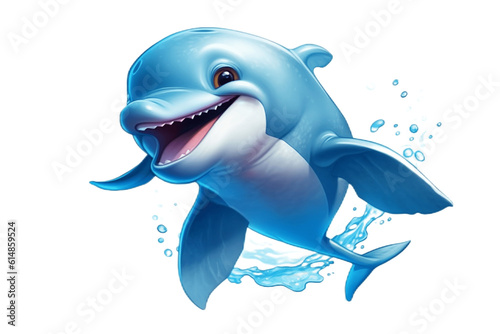 Cheerful Dolphin Cartoon Character on Transparent Background. AI