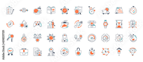 Time Management icon set. Contains icons such as calendar, watch, overtime, planning and more.