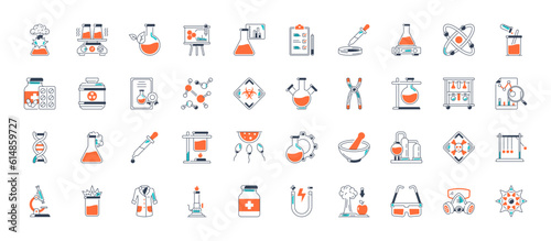 Set of biochemistry icons. Science, scientific activity elements - icon collection. Simple vector illustration.
