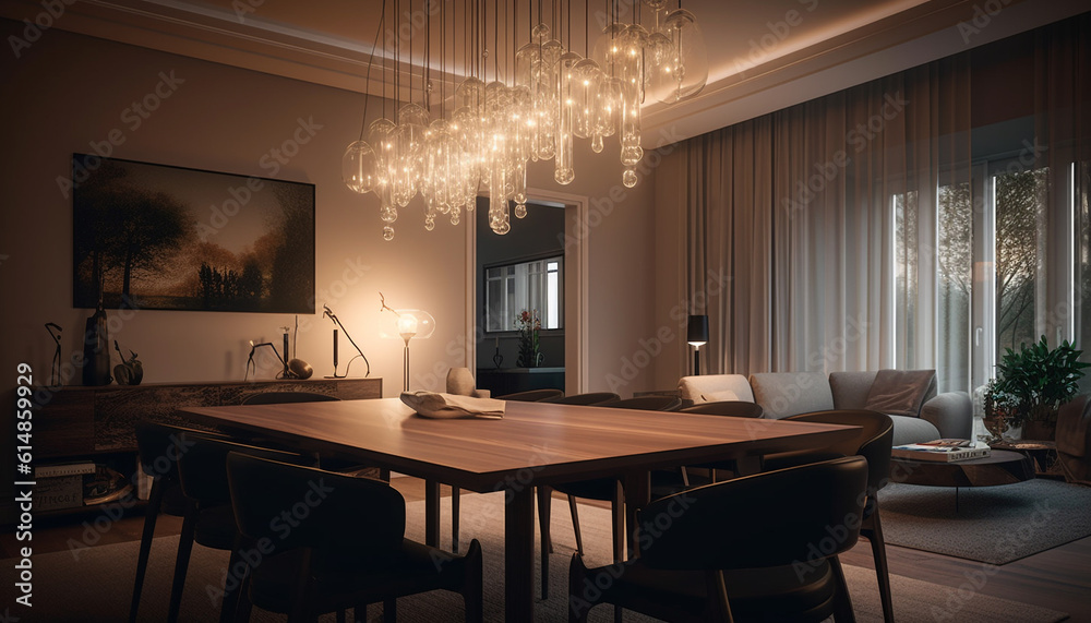 Modern luxury living room with elegant lighting and comfortable furniture generated by AI Modern luxury living room with elegant lighting and comfortable furniture generated by AI
