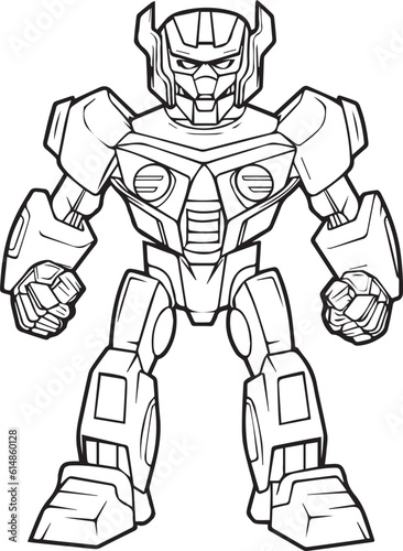 Fototapet Coloring Book Page with Autobot , Coloring page outline of a cute Autobot , Vect