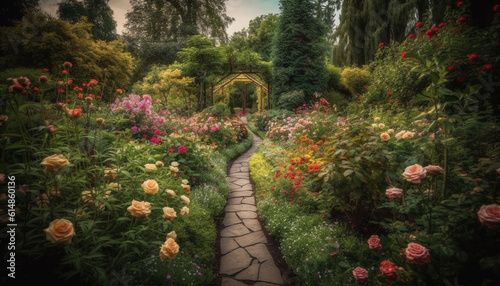 The formal garden beauty in nature blossoms with multi colored petals generated by AI