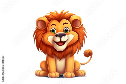 Cheerful Cartoon Lion Character on Transparent Background. AI