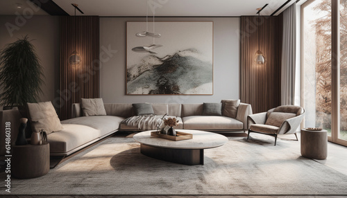 Modern luxury living room with comfortable sofa and elegant decor generated by AI © Stockgiu