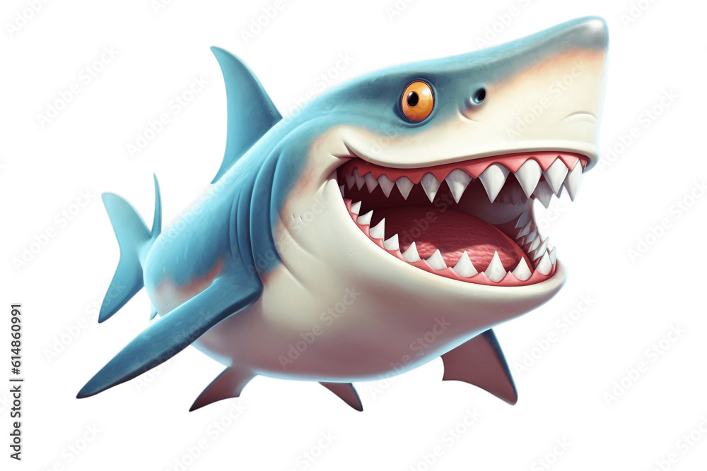 Fototapeta premium Cheerful Cartoon Shark Character on Transparent Background. AI