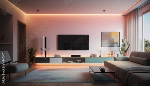 Modern luxury living room comfortable elegance with no people inside generated by AI © Stockgiu