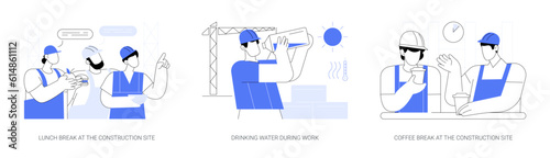 Builder daily routine abstract concept vector illustrations.