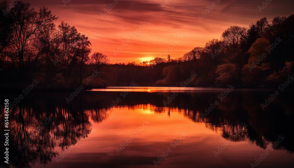 A tranquil scene at dusk, nature beauty in reflection generated by AI