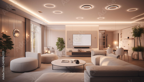 Modern luxury apartment with elegant decor and comfortable sofa generated by AI