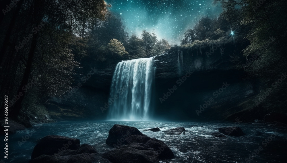 Majestic mountain range meets tranquil flowing water in summer adventure generated by AI Majestic mountain range meets tranquil flowing water in summer adventure generated by AI