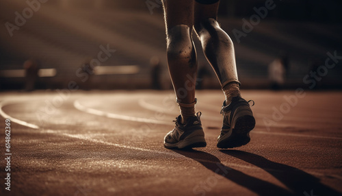 Muscular athlete races towards success in outdoor sports competition generated by AI