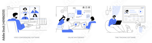 Online collaboration software abstract concept vector illustrations.