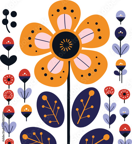 Set of flowers and floral elements isolated on white background.Generative AI illustration. photo