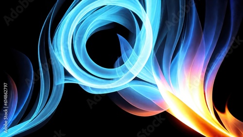 Blue flames of a gas stove on a black background. close-up. abstract illustration