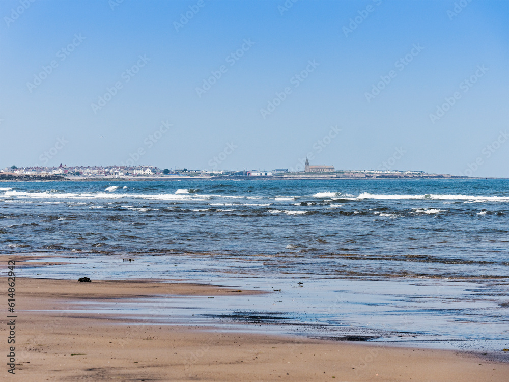 View from Cambois beach to Newbiggin by the Sea, Northumberland, UK