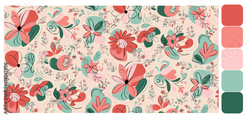 Botanical seamless pattern Flower. Floral background. Large flowers. Graphic line drawing