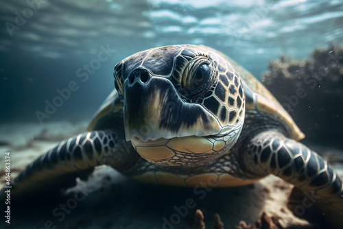 Sea turtle in the sea. Generative AI