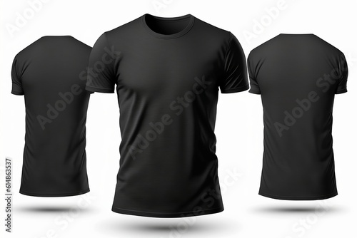Blank black shirt mock up template, front and back view on isolated on white. Created with generative Ai technology