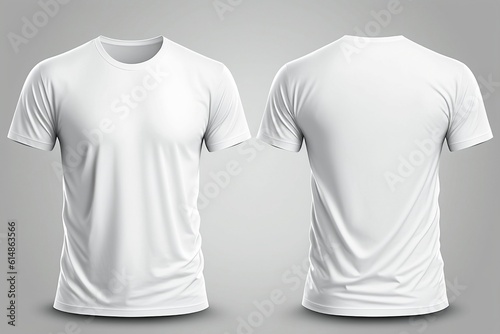 Blank white shirt mock up template, front and back view isolated on black background. Created with generative Ai technology